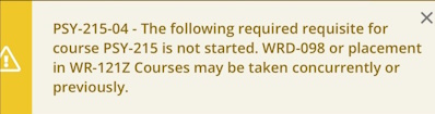CommonRegErrors-pic1 Screenshot of Self Service warning: Prerequisite or Placement Error