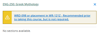 CommonRegErrors-pic7 Screenshot of an error in Self Service: No Sections Available