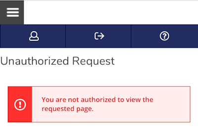 CommonRegErrors-pic9 Screenshot of an error message in Self Service: You are not authorized to view the requested page