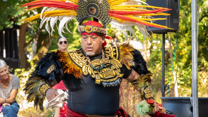 IPD Dancer performs at Indigenous People's Day event at Clackamas Community College