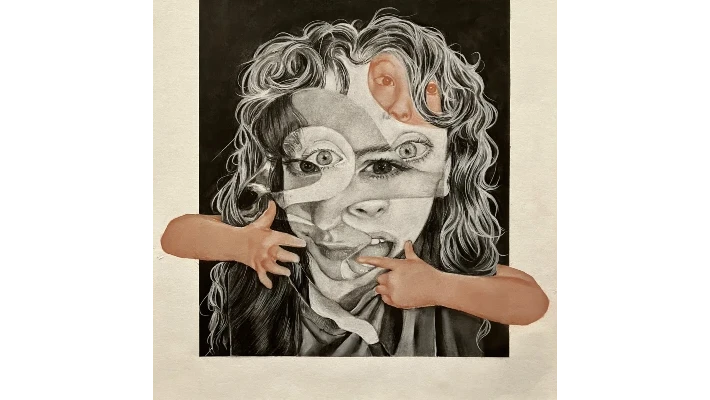 Student art show_news Artwork from CCC student art show: portrait with collage effect layering different facial features and angles